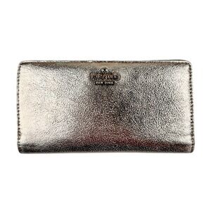 Kate Spade Metallic Leather Rose Gold Slim Bifold Wallet Clutch Zip